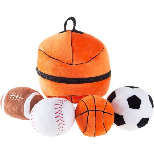  Hey! Play! My First Sports Bag Playset- Plush Soccer, Baseball, Basketball & Football for Babies, Infants & Toddlers- Gift Set with Storage Bag