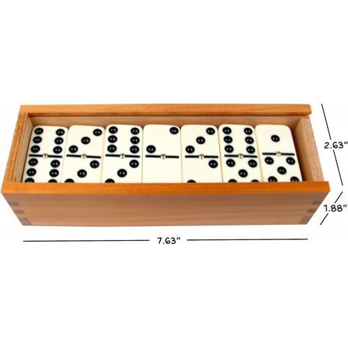  [아마존베스트]Dominoes Set- 28 Piece Double-Six Ivory Domino Tiles Set, Classic Numbers Table Game with Wooden Carrying/Storage Case by Hey! Play! (2-4 Players)