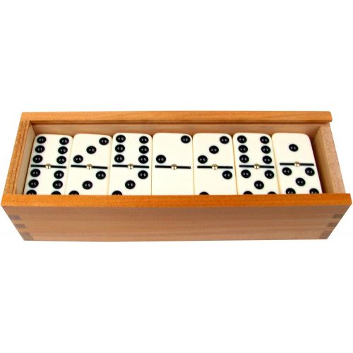  [아마존베스트]Dominoes Set- 28 Piece Double-Six Ivory Domino Tiles Set, Classic Numbers Table Game with Wooden Carrying/Storage Case by Hey! Play! (2-4 Players)