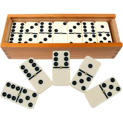  [아마존베스트]Dominoes Set- 28 Piece Double-Six Ivory Domino Tiles Set, Classic Numbers Table Game with Wooden Carrying/Storage Case by Hey! Play! (2-4 Players)