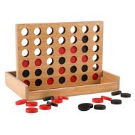 Classic Four in a Row Game Wooden Travel Board Game for Adults, Kids, Boys and Girls by Hey! Play! , Brown