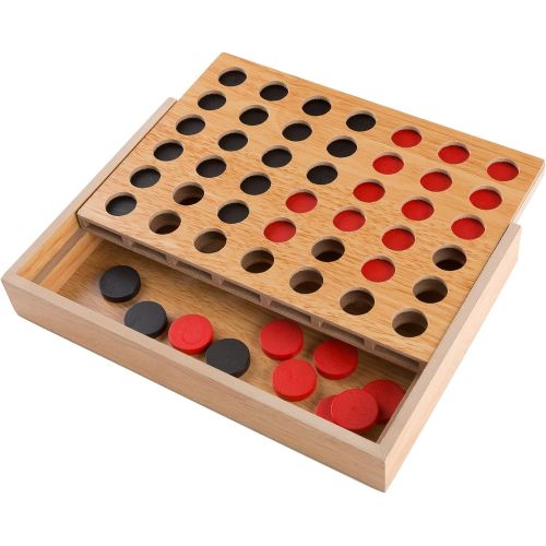  Classic Four in a Row Game Wooden Travel Board Game for Adults, Kids, Boys and Girls by Hey! Play! , Brown
