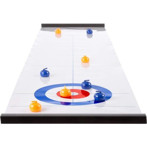  Hey! Play! Tabletop Curling Game - Portable Indoor Desktop Roll Up Magnetic Competition Board Game with Eight Stones for Kids and Adults