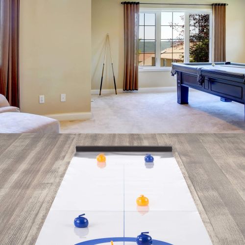  Hey! Play! Tabletop Curling Game - Portable Indoor Desktop Roll Up Magnetic Competition Board Game with Eight Stones for Kids and Adults