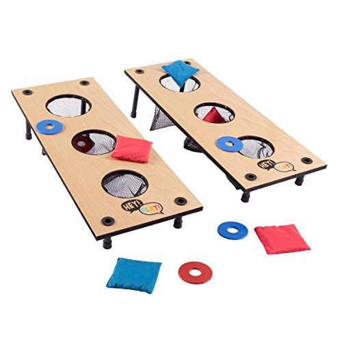  Hey! Play! 2-in-1 Washer Pitch and Beanbag Toss Set ? Indoor or Outdoor Wooden Classic Team Backyard and Tailgate Party Games for Kids and Adults