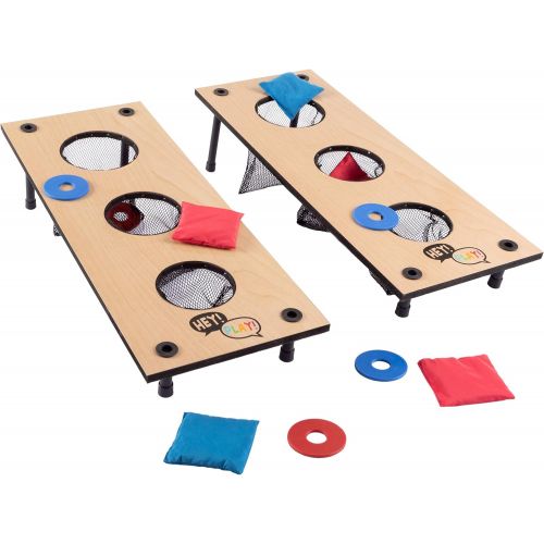  Hey! Play! 2-in-1 Washer Pitch and Beanbag Toss Set ? Indoor or Outdoor Wooden Classic Team Backyard and Tailgate Party Games for Kids and Adults
