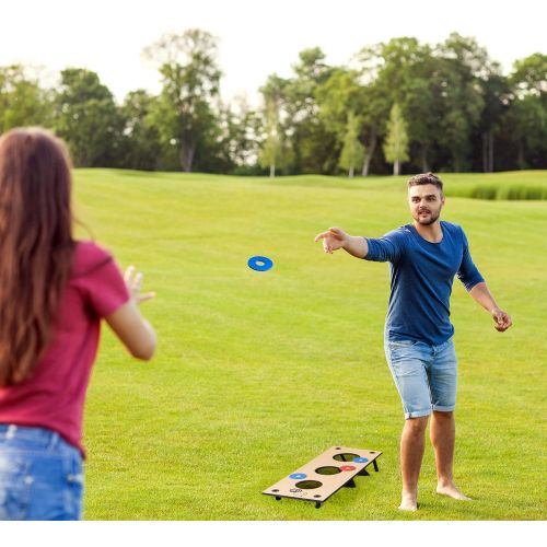  Hey! Play! 2-in-1 Washer Pitch and Beanbag Toss Set ? Indoor or Outdoor Wooden Classic Team Backyard and Tailgate Party Games for Kids and Adults