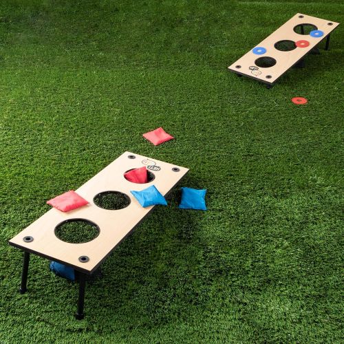  Hey! Play! 2-in-1 Washer Pitch and Beanbag Toss Set ? Indoor or Outdoor Wooden Classic Team Backyard and Tailgate Party Games for Kids and Adults