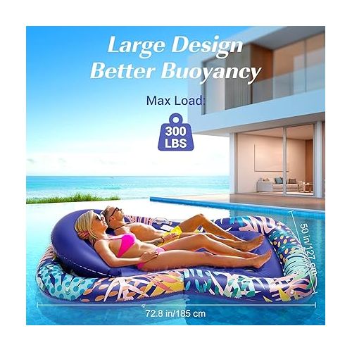 HeySplash Inflatable Pool Lounger Float, Personal Sun Lake Raft for Adults, Ride-ons Pool Floats Boat, Floating Swimming Sunbathing Bed for Family Outdoor, Garden, Backyard Summer Water Party