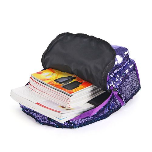  HeySun Girls Reversible Sequins Bookbag Backpack for School Lightweight Trendy Back Pack for Boys (Purple/Teal)