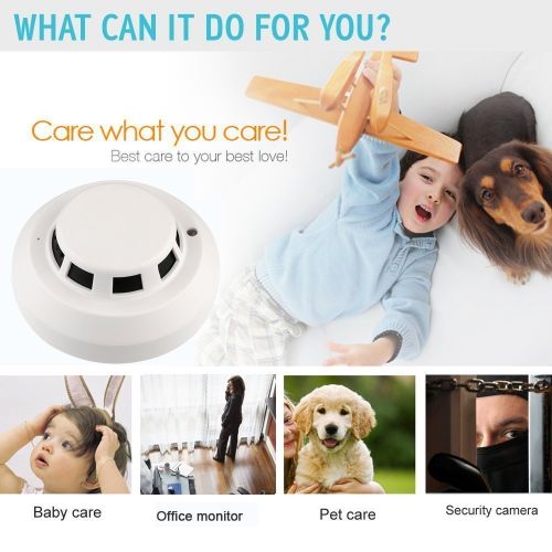  Heymoko Wi-Fi Smoke Detector Camera Motion Detection Night Vision 1080P Wireless IP Indoor Baby Pet Monitor Remote Real Time Video Free App View Nanny Cam Home Security Camera SD C