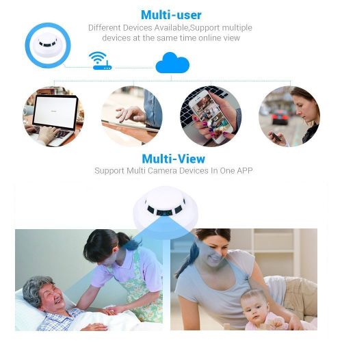  Heymoko Wi-Fi Smoke Detector Camera Motion Detection Night Vision 1080P Wireless IP Indoor Baby Pet Monitor Remote Real Time Video Free App View Nanny Cam Home Security Camera SD C