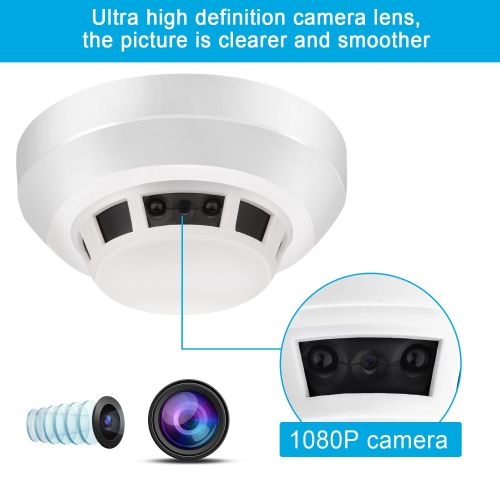  Heymoko Wi-Fi Smoke Detector Camera Motion Detection Night Vision 1080P Wireless IP Indoor Baby Pet Monitor Remote Real Time Video Free App View Nanny Cam Home Security Camera SD C