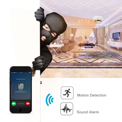  Heymoko Wi-Fi Smoke Detector Camera Motion Detection Night Vision 1080P Wireless IP Indoor Baby Pet Monitor Remote Real Time Video Free App View Nanny Cam Home Security Camera SD C