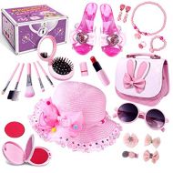 Heyzeibo Princess Makeup Dress Up Toys Set, Kids Pretend Play Makeup Starter Kit Include All Your Girl Needs to Play Dress Up with Stylish Bag Shoes Jewelry for 3 12 Years Old Kids Birthday