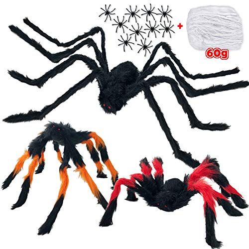  할로윈 용품Heyzeibo Halloween Spider Decorations, Halloween Scary Giant Spider Realistic Fake Hairy Spider Props & Spider Silk & 10 Small Plastic Spiders for Window Wall and Yard Indoor/Outdoor House