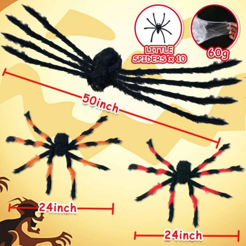  할로윈 용품Heyzeibo Halloween Spider Decorations, Halloween Scary Giant Spider Realistic Fake Hairy Spider Props & Spider Silk & 10 Small Plastic Spiders for Window Wall and Yard Indoor/Outdoor House