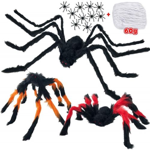  할로윈 용품Heyzeibo Halloween Spider Decorations, Halloween Scary Giant Spider Realistic Fake Hairy Spider Props & Spider Silk & 10 Small Plastic Spiders for Window Wall and Yard Indoor/Outdoor House