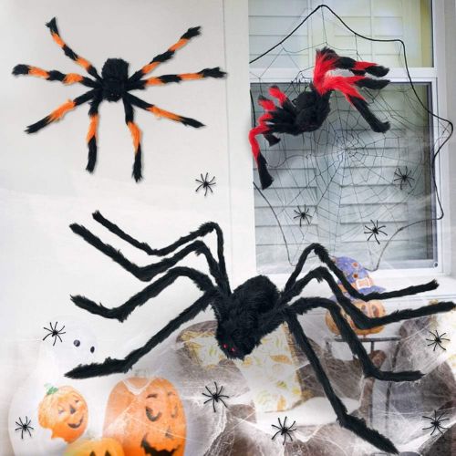  할로윈 용품Heyzeibo Halloween Spider Decorations, Halloween Scary Giant Spider Realistic Fake Hairy Spider Props & Spider Silk & 10 Small Plastic Spiders for Window Wall and Yard Indoor/Outdoor House