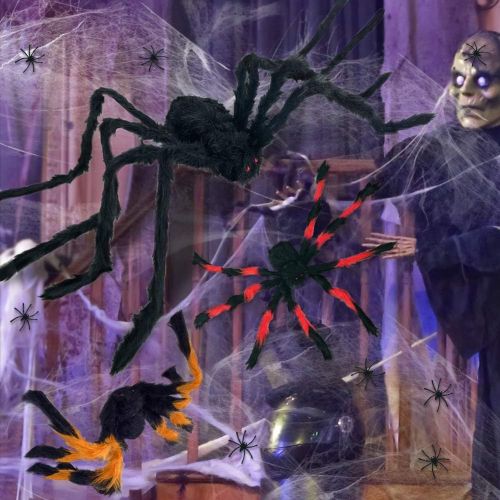  할로윈 용품Heyzeibo Halloween Spider Decorations, Halloween Scary Giant Spider Realistic Fake Hairy Spider Props & Spider Silk & 10 Small Plastic Spiders for Window Wall and Yard Indoor/Outdoor House