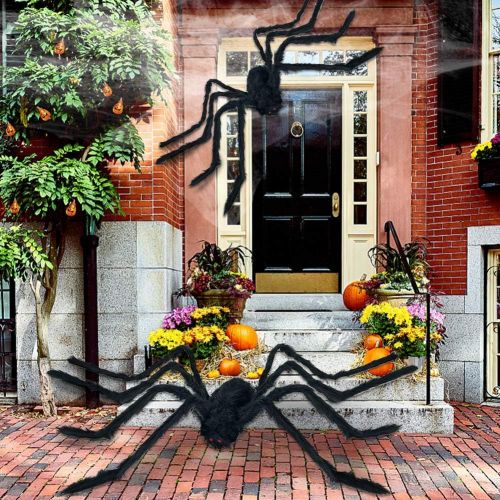  할로윈 용품Heyzeibo Halloween Decorations Props Spider, 2 Packs Halloween Scary Giant Spider, Cobwebs for Window Wall and Yard Outdoor Halloween Party Decor, Black Decor & Spooky Entertainmen