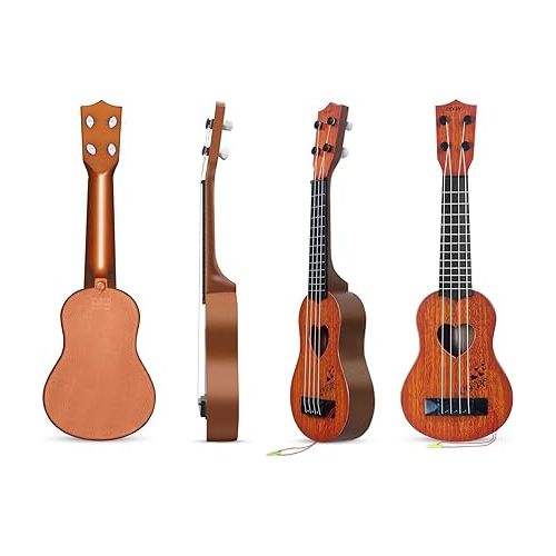  Kids Guitar Musical Toy Ukulele Classical Instrument(Brown),with Extra Harmonica 16 Holes