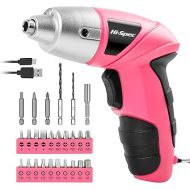 Hi-Spec Electric Screwdriver 27pc 3.6V Pink USB Small Power Screwdriver Set. Cordless Screwdriver & Rechargeable Screwdriver with Driver Bit Set