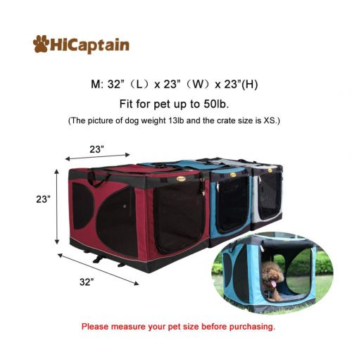  HiCaptain Portable Soft Dog Crate for Indoor Use and Outdoor Activites, Lightweight Travel Pet Kennel for Small to Large Animals.