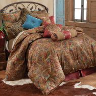 HiEnd Accents San Angelo Full Comforter Set with Red Faux Leather Bed Skirt