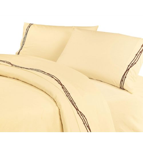  HiEnd Accents Embroidered Barbwire Western Sheet Set, Queen, Cream