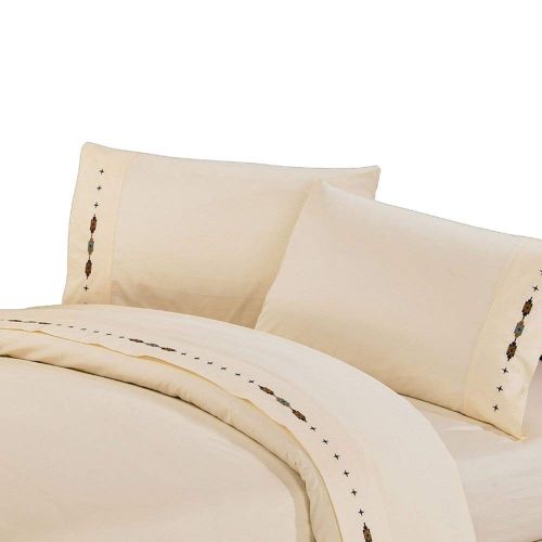  HiEnd Accents Embroidered Navajo Sheet Set, King, Cream