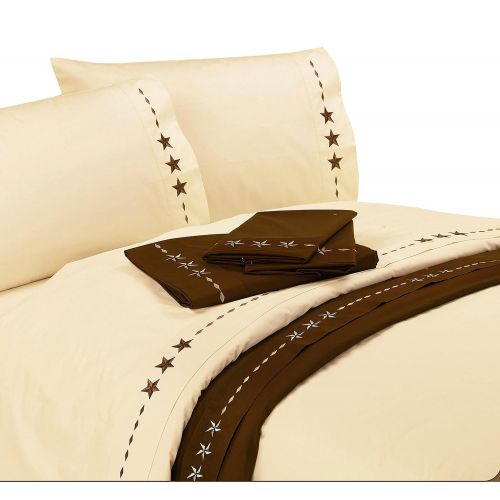  HiEnd Accents Embroidered Star Western Sheet Set, King, Cream