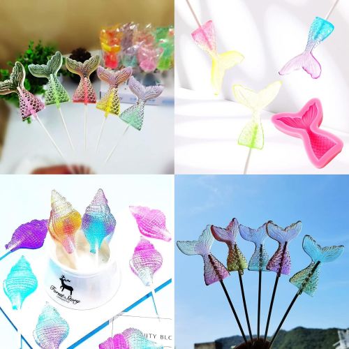  [아마존베스트]WMabeller Marine Theme Fondant Silicone Mold（6 PACK）,Seashell,Mermaid Tail,Seaweed,Coral,Seahorse,Sea Turtle,Fish DIY Handmade Baking Tools for Mermaid Theme Party Cake Decoration