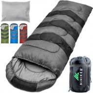 HiHiker Camping Sleeping Bag + Travel Pillow w/Compact Compression Sack ? 4 Season Sleeping Bag for Adults & Kids ? Lightweight Warm and Washable, for Hiking Traveling.