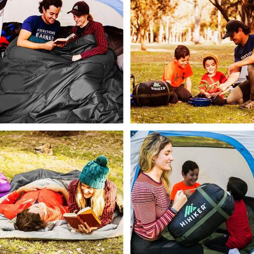  HiHiker Double Sleeping Bag Queen Size XL -for Camping, Hiking Backpacking and Cold Weather, Portable, Waterproof and Lightweight - 2 Person Sleeping Bag