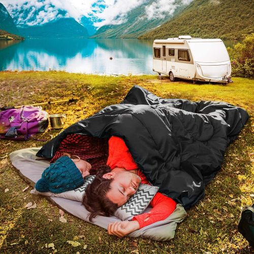  HiHiker Double Sleeping Bag Queen Size XL -for Camping, Hiking Backpacking and Cold Weather, Portable, Waterproof and Lightweight - 2 Person Sleeping Bag