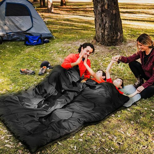  HiHiker Double Sleeping Bag Queen Size XL -for Camping, Hiking Backpacking and Cold Weather, Portable, Waterproof and Lightweight - 2 Person Sleeping Bag