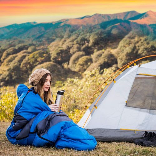  HiHiker Camping Sleeping Bag + Travel Pillow w/Compact Compression Sack ? 4 Season Sleeping Bag for Adults & Kids ? Lightweight Warm and Washable, for Hiking Traveling.