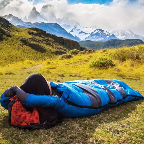  HiHiker Camping Sleeping Bag + Travel Pillow w/Compact Compression Sack ? 4 Season Sleeping Bag for Adults & Kids ? Lightweight Warm and Washable, for Hiking Traveling.
