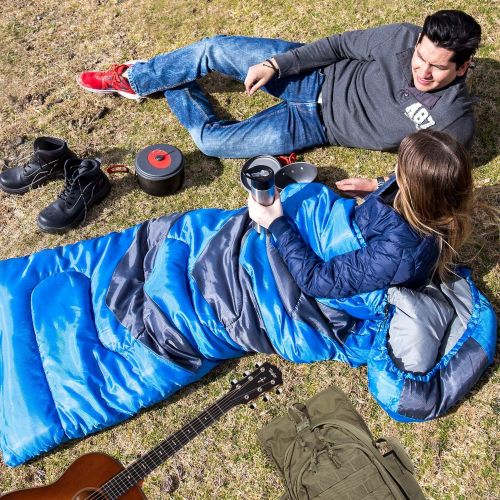  HiHiker Camping Sleeping Bag + Travel Pillow w/Compact Compression Sack ? 4 Season Sleeping Bag for Adults & Kids ? Lightweight Warm and Washable, for Hiking Traveling.