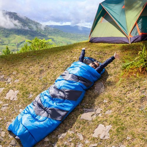  HiHiker Camping Sleeping Bag + Travel Pillow w/Compact Compression Sack ? 4 Season Sleeping Bag for Adults & Kids ? Lightweight Warm and Washable, for Hiking Traveling.