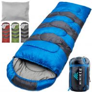 HiHiker Camping Sleeping Bag + Travel Pillow w/Compact Compression Sack  4 Season Sleeping Bag for Adults & Kids  Lightweight Warm and Washable, for Hiking Traveling.