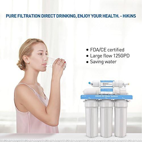  [아마존베스트]Hikins Water Filtration System RO 125g 5-Stage Home Drinking Reverse Osmosis System Ro System with Large Flow 125GPD Membrane & Water Save