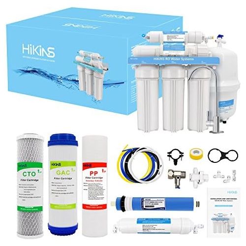  [아마존베스트]Hikins Water Filtration System RO 125g 5-Stage Home Drinking Reverse Osmosis System Ro System with Large Flow 125GPD Membrane & Water Save