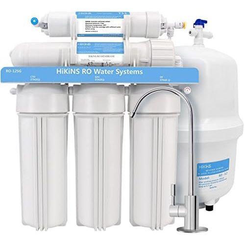  [아마존베스트]Hikins Water Filtration System RO 125g 5-Stage Home Drinking Reverse Osmosis System Ro System with Large Flow 125GPD Membrane & Water Save
