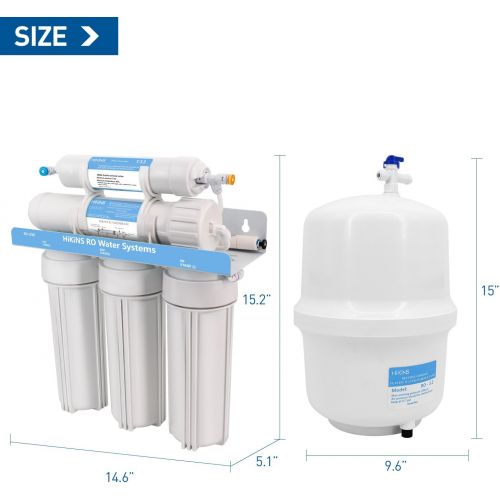  [아마존베스트]Hikins Water Filtration System RO 125g 5-Stage Home Drinking Reverse Osmosis System Ro System with Large Flow 125GPD Membrane & Water Save