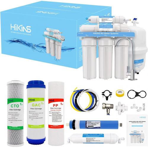  [아마존베스트]Hikins Water Filtration System RO 125g 5-Stage Home Drinking Reverse Osmosis System Ro System with Large Flow 125GPD Membrane & Water Save