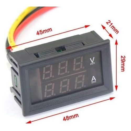  [아마존베스트]HiLetgo 2pcs 0.56 Digital Voltmeter Ammeter DC 100V 10A Amp Voltage Current Meter Tester 0.56 Inch 3 Bits Blue + Red Dual LED Display Panel with Connect Wires