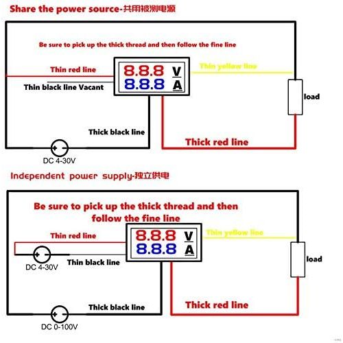  [아마존베스트]HiLetgo 2pcs 0.56 Digital Voltmeter Ammeter DC 100V 10A Amp Voltage Current Meter Tester 0.56 Inch 3 Bits Blue + Red Dual LED Display Panel with Connect Wires