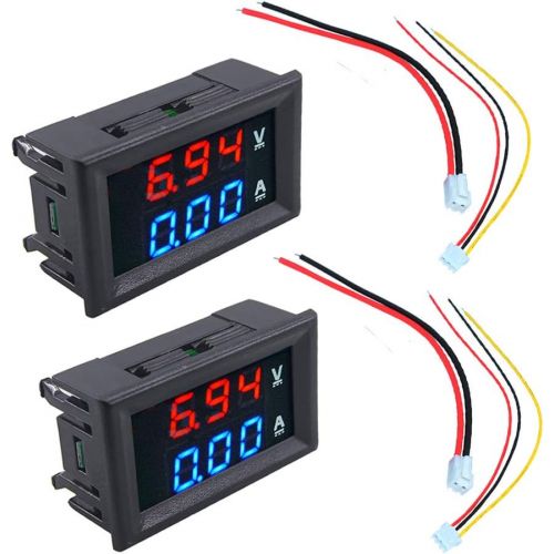  [아마존베스트]HiLetgo 2pcs 0.56 Digital Voltmeter Ammeter DC 100V 10A Amp Voltage Current Meter Tester 0.56 Inch 3 Bits Blue + Red Dual LED Display Panel with Connect Wires